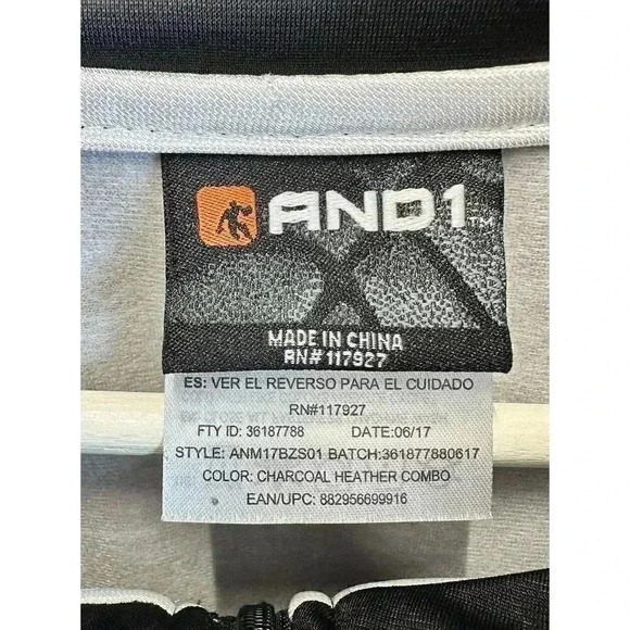And1‎ Men's Full Zip Warm Up Jacket 2XL Black Charcoal Track Jacket Basketball - Picture 3 of 7